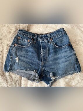 Levi's 501 Button-Fly Blue Denim Shorts with Contrast Stitching